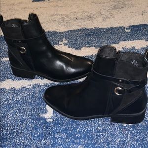 Black Leather and Velvet Chelsea Boots